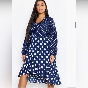 Plus Polka Dot MIDI Wrap Dress